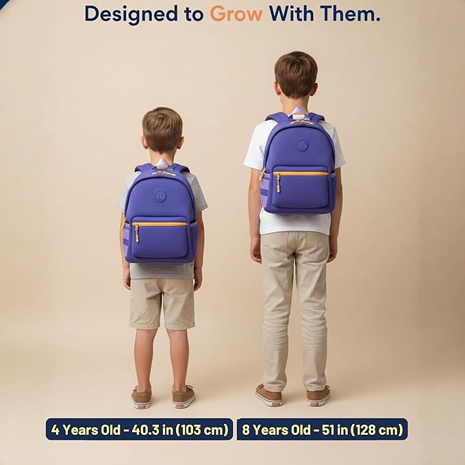 Kaywee 3pc Neoprene Kids Travel Backpack SET| 2 zipper pouches | Preschool backpack with AirTag holder for kids |Purple Toddler Girl Backpack toddler backpack for girls daycare essentials