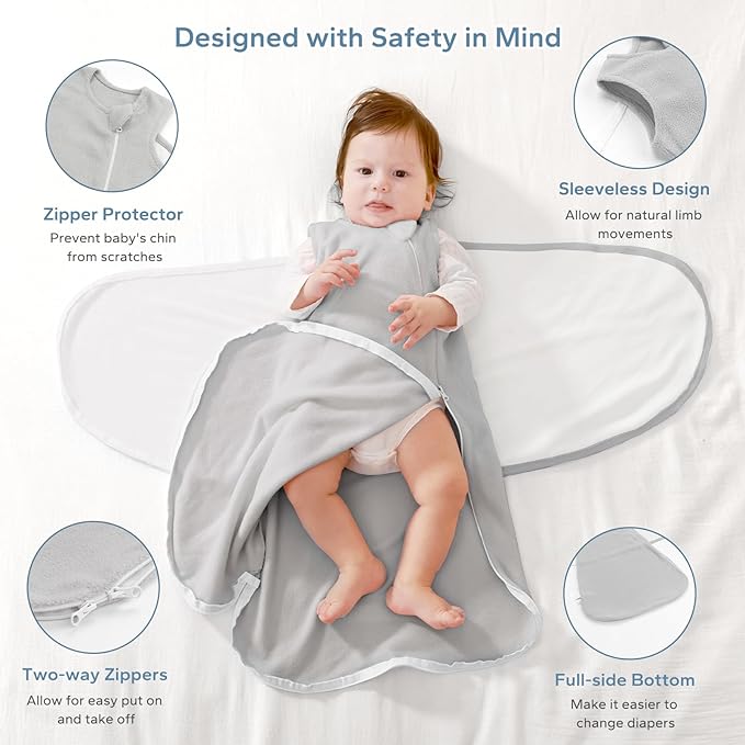 ZIGJOY Swaddle Sleep Sack Newborn 1.5 Tog Fleece Wearable Blanket Baby 0-6 Months - Lightweight MicroFleece Winter Sleeping Sacks Bag for Infant Girl Boy Gifts, Grey