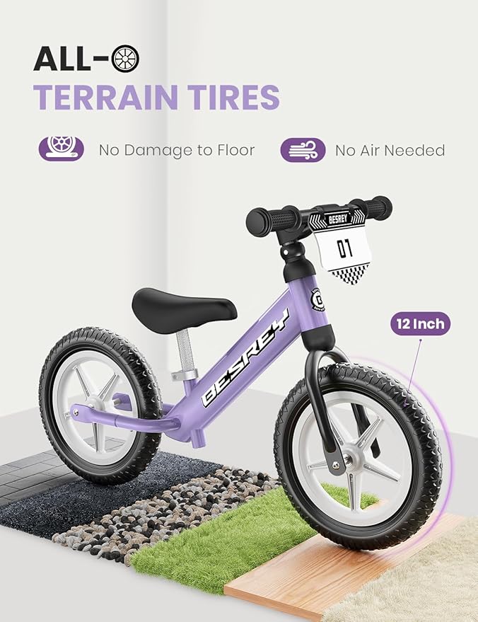 besrey Toddler Balance Bike 2 Year Old: All-Metal Frame & Battery-Free 12" Glow Wheels, Bonus 4 Stickers + Customize Plate, Adjustable Seat Toddler Bike for Kids 2 3 4 5 Boys Girls Gift