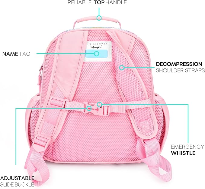 mibasies Girls Backpack 5-8: Glitter Kids Backpacks for Girls - Girl Bookbag for Elementary School - Twill Rainbow Pink