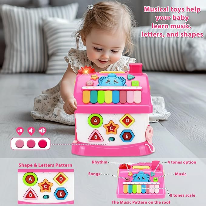 Aitbay Toys for 1 Year Old Girl Gifts: Baby Musical Toys 12-18 Months 8-in-1 Multi-Functional House - Montessori Educational Toys for Toddlers 1-3 - First Christmas 1st Birthday Gifts