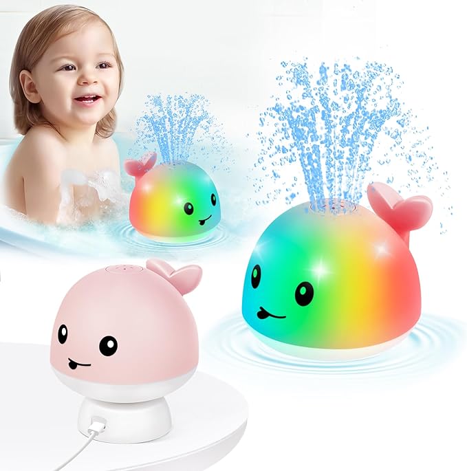 Gigilli Baby Girl Whale Bath Toy, Easy Charging Bath Toys for Kids Ages 1-3 Light Up Bath Fountain Toy 6-12-18 Months Toddler Bath Toy Sprinkler Baby Christmas Stocking Stuffers Birthday Gifts