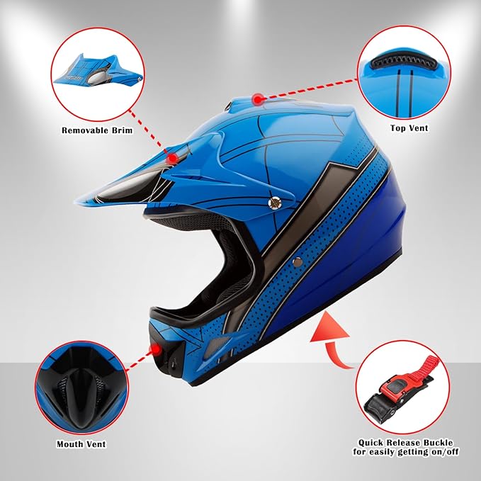 WOW Youth Kids Motocross BMX MX ATV Dirt Bike Dianosour Helmet Dragon + Goggles + Martian Youth Glove Bundle: HJOY MG Bundle