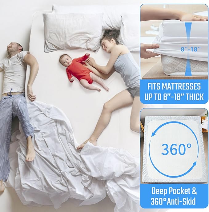 FGZ Full Size Mattress Protector Waterproof White Noiseless Cotton Terry Washable Mattress Cover for Kids Adults 54" x 75"