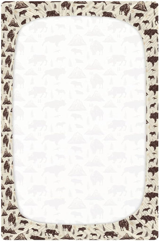 Fitted Crib Sheets for Baby Boys or Girls Soft Breathable Baby Play Yard Sheet for Standard Size Crib Mattress 52x28in National Park Deer Bear Moose