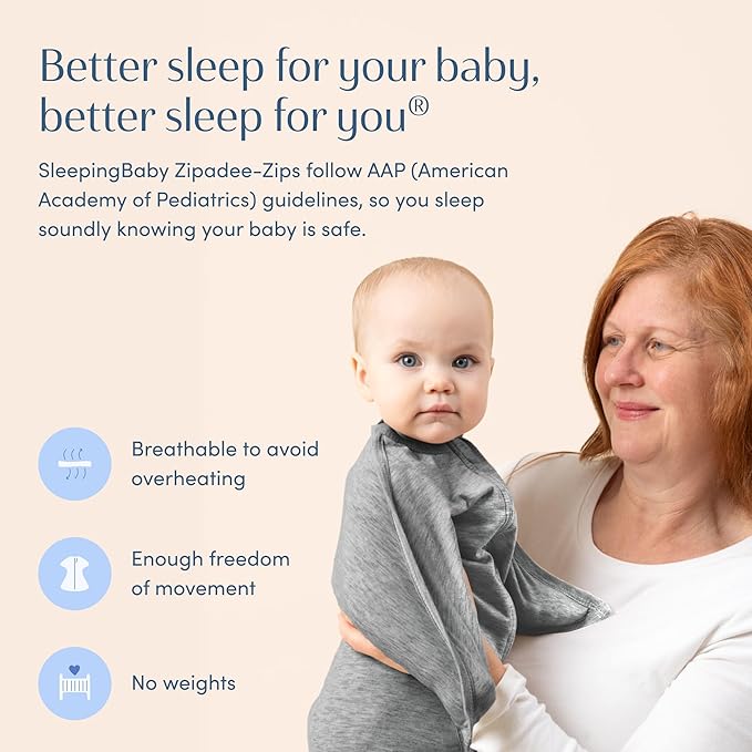 SleepingBaby Zipadee-Zip Transition Swaddle - Cozy Baby Swaddling Blanket with Zipper Convenience - Roomy Wearable Blanket for Easy Diaper Changes - 3-6 Month - Hall of Fame Grey Heather