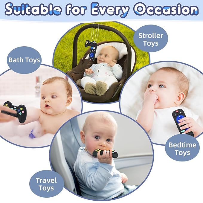 Baby Teething Toys for 3-6-12 Months, Silicone Sensory Teether Remote & Game Controller, BPA-Free Infant Teething Relief Toy for Newborn Boys Girls, Soothing Autism Gift for Birthday or Christmas