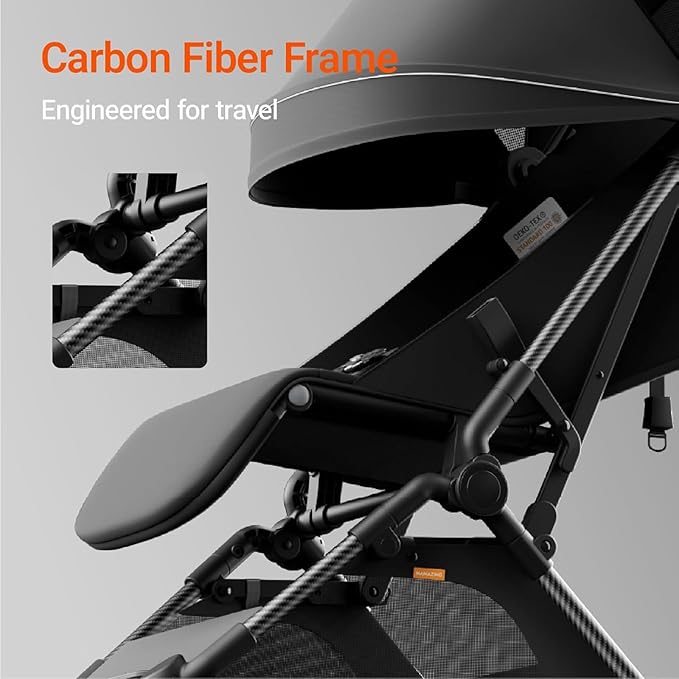 MAMAZING Lightweight Baby Travel Stroller with Carbon Fiber Frame, Compact & Airplane-Friendly, One-Handed Folding Design, 11.6 lbs, Perfect for Toddlers, Organizer & Cushion Included, Jet