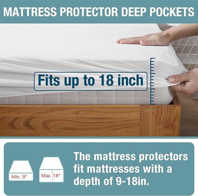 Bedecor Twin Waterproof Mattress Protector for Potty Training and Bed Wetting, Noiseless Cotton Terry Cover, Breathable Fitted Design for Kids, Fits 9-18 Inch Depth
