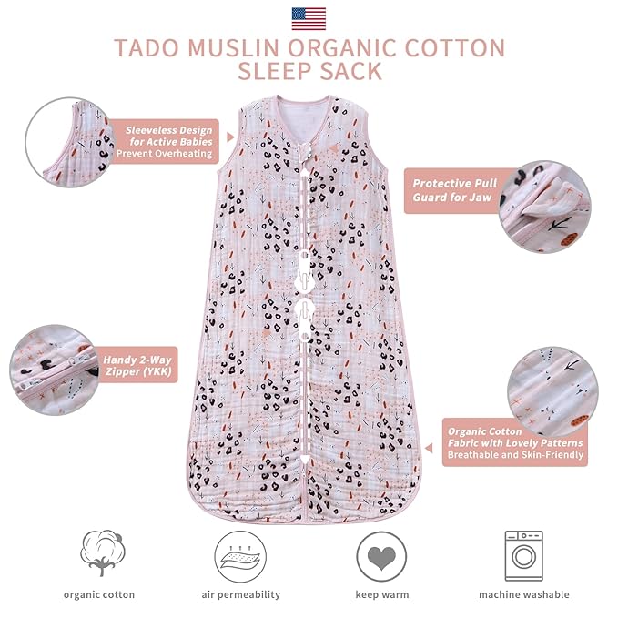 Baby Sleep Sack 6-12 Months Wearable Blanket for Babies 100% Organic Cotton 2-Way Zipper YKK 0.5 TOG Toddler Sleeping Sacks Bunny