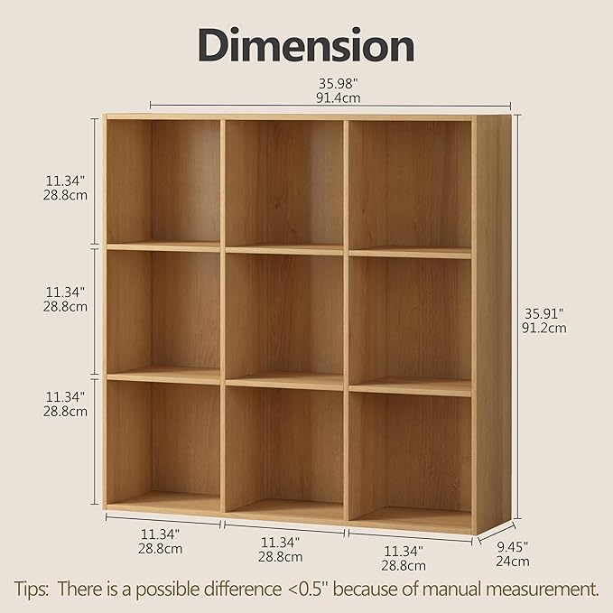Jpiziso 9 Cube Storage Organizer, Wooden Cube Shelves with Closed Back Panel, Reversible Bookcase, Cubes Closet Organizer for Home, Living Room, Kids Room, Office, Bedroom, Study, Hallway