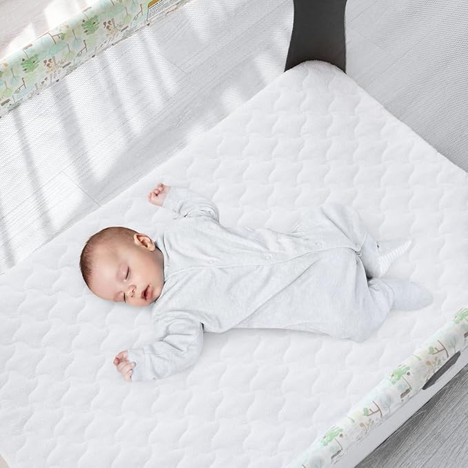 Waterproof Travel Crib Mattress Pad Cover 24" x 42", Fit for Guava Lotus, Dream On Me, UNiPLAY, 2 Pack Travel Crib Mattress Protector Sheets, Quilted Cotton Terry Surface