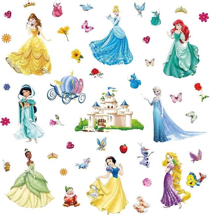 Wall Stickers for Kids, Cartoon Character Stickers for Children Room, DIY Removable Stickers for Baby Kids Nursery Girls Bedroom Living Room Playroom Wall Decoration by HeyAlpha (Princess)