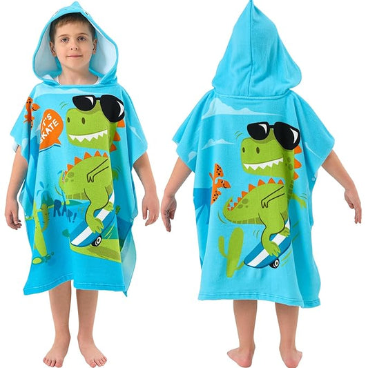 PINNKKU PINNKU Dinosaur Beach Towel with Hood for 2-10 Years, Soft Absorbent Hooded Bath Towels for Boys Girls, Toddler Pool Swim