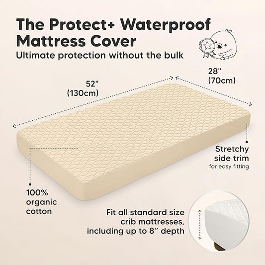 2-Pack Waterproof Crib Mattress Protector Cover Fitted - Quiet Baby Crib Mattress Pad Sheets, 52" x 28" Soft Quilted Cotton Baby Sheet, Machine Washable, Easy Fit, Durable (Khaki/Mavy)
