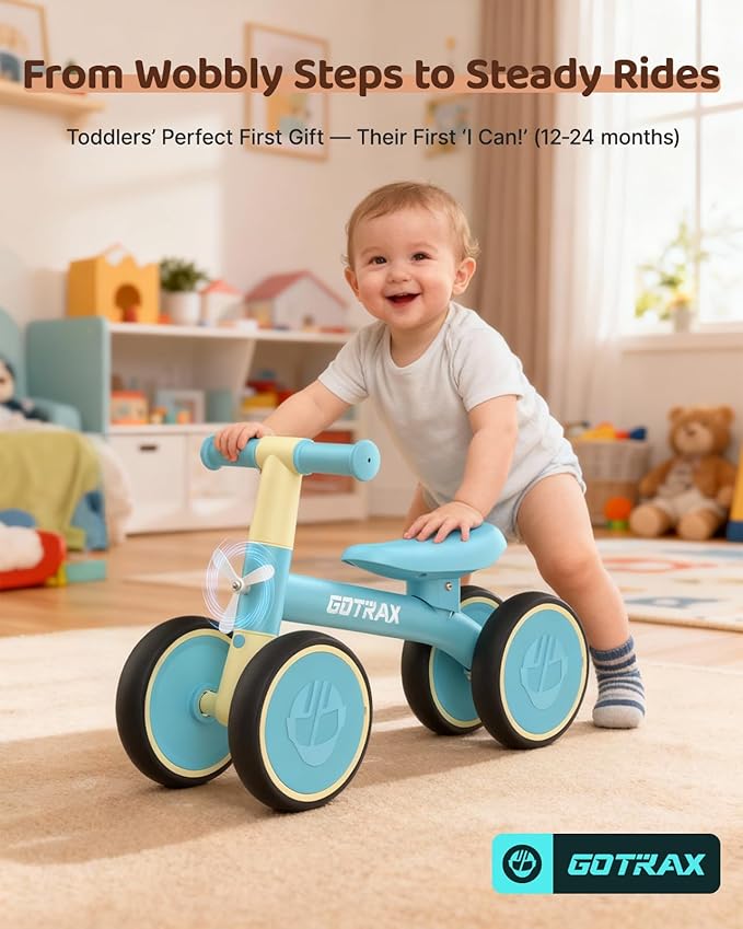 Gotrax Baby Balance Bike 1-2 Years, 7" Front & Rear Silent Wheels, Sturdy Steel Frame 66 lbs Load, Quick 2-Min Assembly, CPC Certified, Comfortable Soft Seat, Toddler Birthday Gift for Boys&Girls Blue