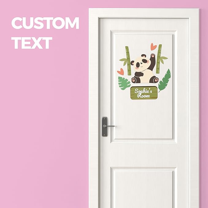EGD Custom Panda Door Decal with Name | Door Decals for Bedroom or Nursery | Personalized Vinyl Wall Decal for Kids Room | Cute Panda Wall Stickers for Kids (F. Panda)