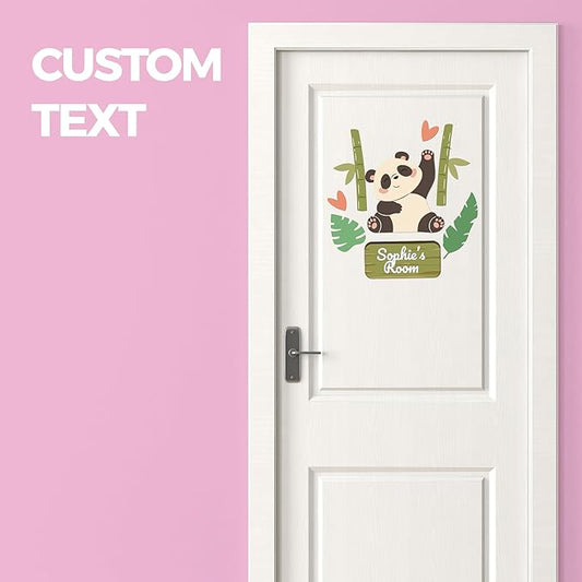 EGD Custom Panda Door Decal with Name | Door Decals for Bedroom or Nursery | Personalized Vinyl Wall Decal for Kids Room | Cute Panda Wall Stickers for Kids (F. Panda)