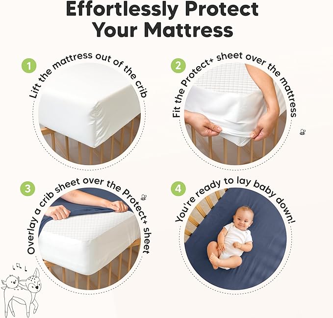 2-Pack Waterproof Crib Mattress Protector Cover Fitted - Quiet Baby Crib Mattress Pad Sheets, 52" x 28" Soft Quilted Cotton Baby Sheet, Machine Washable, Easy Fit, Durable (Soft Fern/Quin)