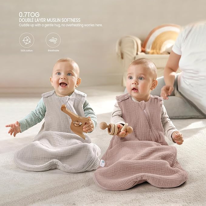 lulumoon Sleep Sack Muslin for Baby: Cotton Wearable Blanket for 3-9 Months - Soft Lightweight Ideal for Nursery Lounge Nighttime Naptime 3-6 Months