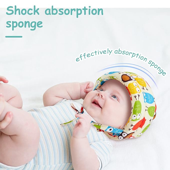 Geyoga 2 Pack Baby Safety Helmet for Crawling Walking Running, Adjustable Soft Cushion Head Protector with Knee Pads, Toddler Protective Cap 6–12 Months 1–2 Years Old (Soccer, Owl Style)
