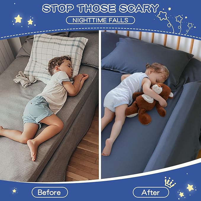 Bed Bumpers for Toddlers Foam Bed Rail for Toddlers 1 Pack Bed Rails Bumper for Queen, King, Twin, Full-Size Bed with Non-Slip Machine Washable Cover