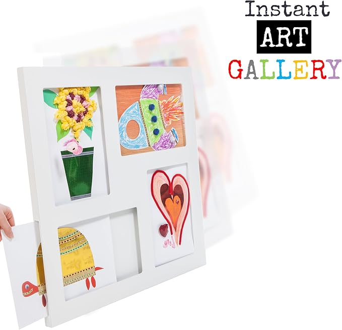 Articulate Gallery Quadruple Children's Artwork Frame, Fits Four 9 x 12’’ artwork, an award-winning slot sided picture frame for the instant display of 2D and 3D children’s artwork