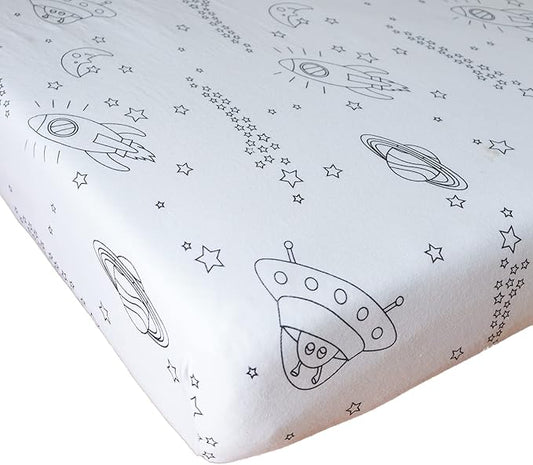 Milky Chic GOTS Fitted Baby Crib Sheet, Breathable 100% Organic Cotton Mattress Sheet for Boys and Girls, Fits Standard Size Mattresses (Space Black & White, Pack of 1)