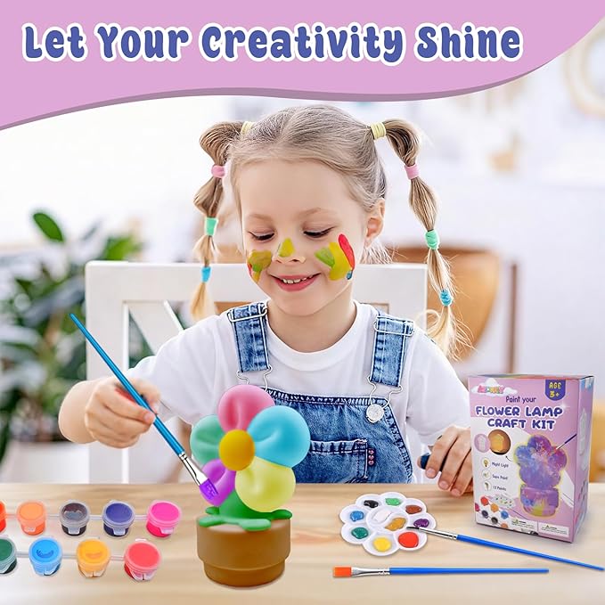 ASIOWELY Paint Your Own Lamp Kits,Arts and Crafts for Girls 8-12,DIY Arts Supplies for Kids Toys Ages 4-6-8,Flower Night Light Painting for Girl 5-10,Birthday Christmas Gifts for 3-12+ Years Old
