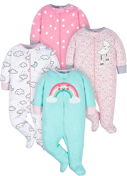Gerber baby-girls 4 Pack Sleep N' Play Footie