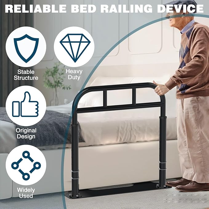 Bed Rail for Elderly Adults Safety, Heavy Duty Bed Rail with 6 Adjutsable Heights, Bed Assist Rail for Seniors, Twin, Queen, King Size Bed (400 LBS Loading, Black)