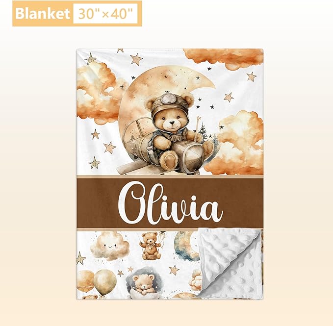 Personalized Baby Crib Bedding Set, 3 Pcs Custom Nursery Bedding Set with Name, Soft Double Layer Baby Crib Set for Boys Girls, Customized for Toddlers Infants, Brown Bear