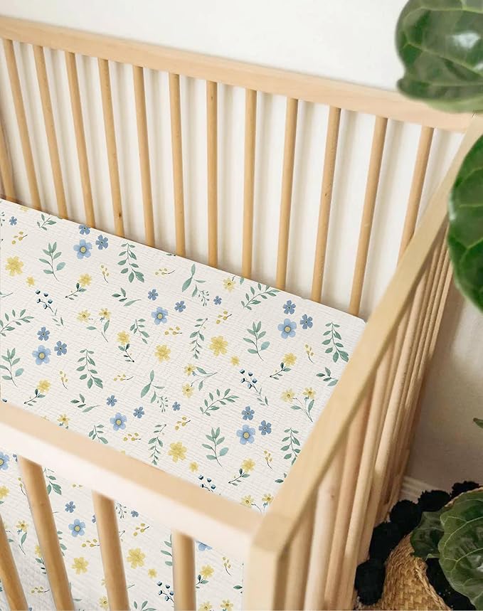 Pack and Play Sheets for Baby Boy and Girl 2 Pack, Neutral Muslin Cotton Pack N Play Mattresses Sheet 27"x39", Muslin Nursery Bedding Soft and Breathable Comfort (Spring Garden & Sage)