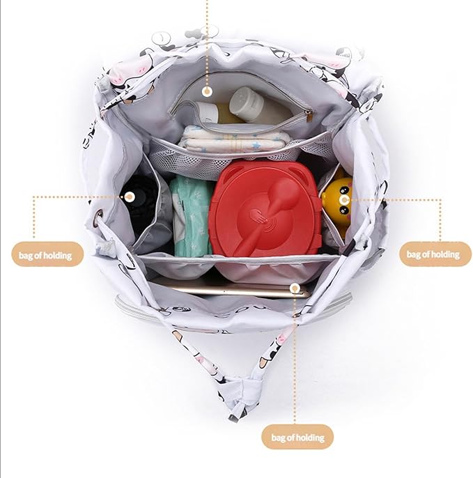 Multi Compartment Diaper Bag with Stylish Print Design Waterproof Oxford Fabric Backpack for Moms Travel Outdoor