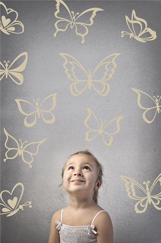 The Decal Guru Butterfly Wall Art Vinyl Stickers DIY Nursery or Girls Room Decor Peel and Stick Butterflies Decals (Beige, 55x58 inches)