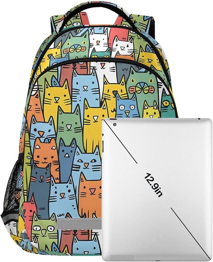MNSRUU School Backpack with Chest Strap, Cartoon Animal Cute Cat Laptop Backpack, Travel Hiking Backpack for Boys Girls, Rucksack, Knapsack One Size