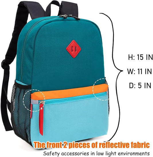 HawLander Little Kids Backpack for Boys or Girls, Toddler School Bag Fits 3 to 6 years old, D Green Blue, 15 Inch
