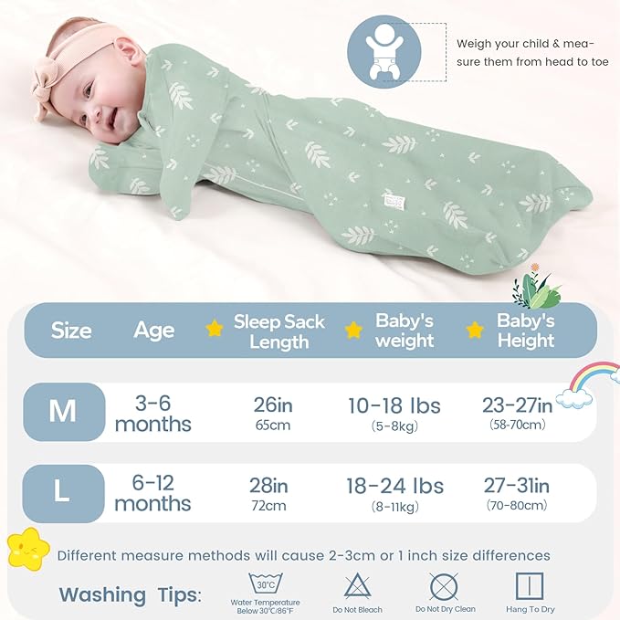 ZIGJOY Baby Transitional Swaddles for Newborns: 0.5 Tog Arms Up Sleep Sack 3-6-12 Months Soft Cotton Shark Fin 2 Way Zipper