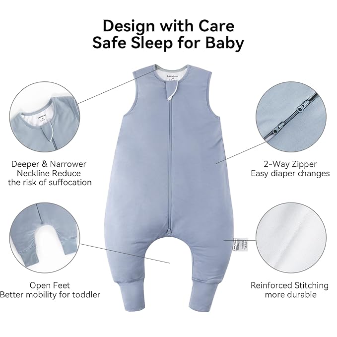 BubblePanda Rayon Made from Bamboo Toddler Sleep Sack with Feet 6-12 Months 0.5 Tog Ultra Soft Toddler Sleeping Sack Baby Sleep Bag Walker Wearable Blanket with Legs 2-Way Zipper Lightweight