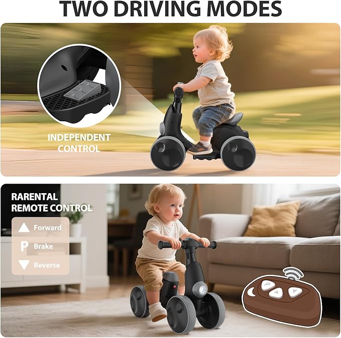 Electric Baby Balance Bike with Bubble Machine for 1 Year Old Boys Girls 4 in 1 Toddler Balance Bike 12-48 Month Kids Bubble Bike Ride Toys First Birthday Gift with Powered Motor,Music,LED Lights