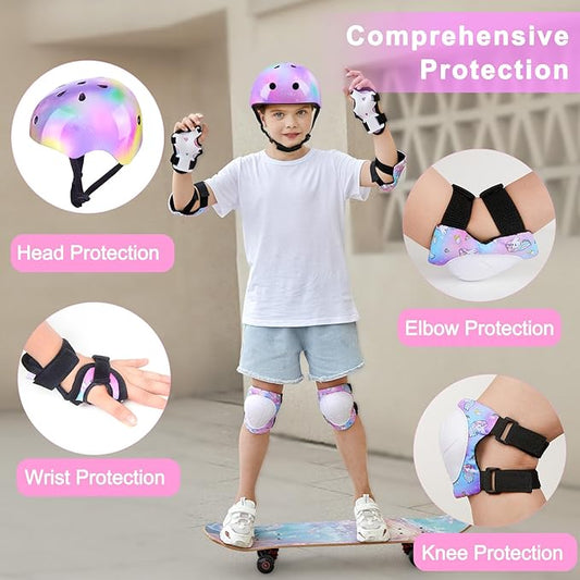FIODAY Kids Helmet Knee Pads for Kids Unicorn Knee and Elbow Pads Wrist Guards Adjustable Protective Gear Set for Girls Boys Sports Skateboard Inline Skating Scooter