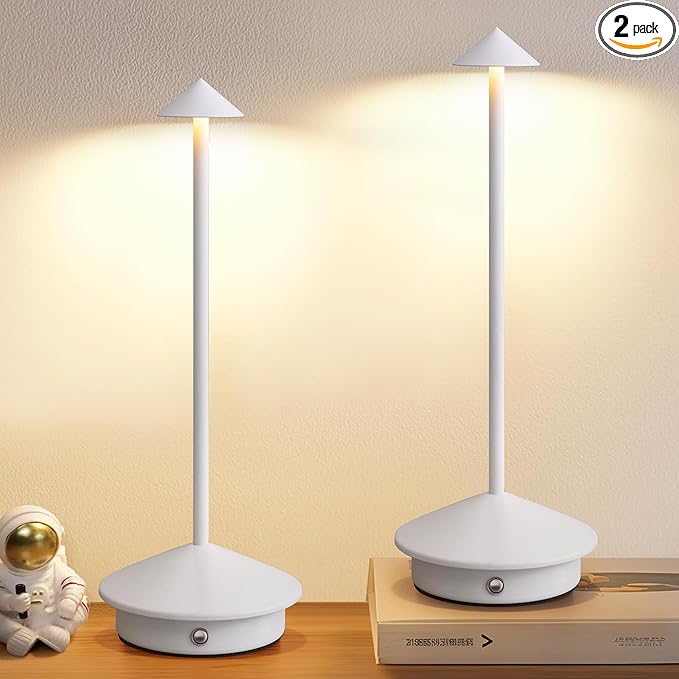NEWSEE Modern Cordless Table Lamp Set of 2, Portable LED Desk Lamps, 5000mAh Rechargeable Battery Operated Lighting for Bedroom Dining Room Restaurant Coffee Shop Camping Night Light (White)