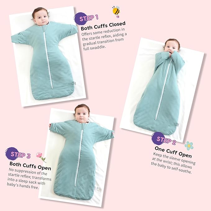 PuppyPaws Baby Sleep Sack 1.5 TOG 2-Pack Set, Transitional Swaddle with Arms Up Length Sleeves and Mitten Cuffs, Sleep Sack 9-15 Months, 95% Viscose from Bamboo, 5% Spandex