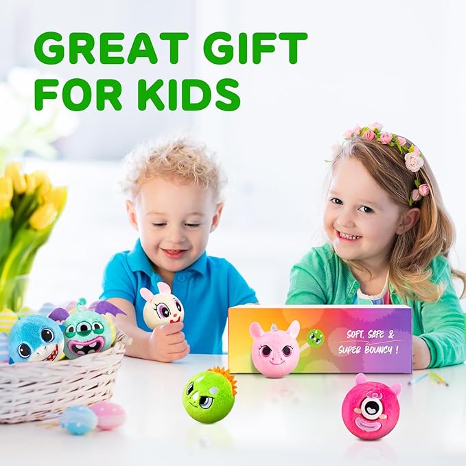 PlayZap Bouncy Balls with Plush Cover - BPA -Free Safe Sensory Toys for Toddlers Kids - 3" Large Size 10 FT High - Christmas Toy Birthday Gift - Ideal Stocking Stuffers for Boys Girls 1-3 3-5 5-8 8-12