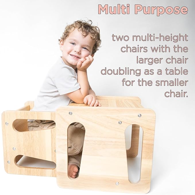 Montessori Weaning Table and Chair Set - Solid Wooded Toddler Table - Cube Chairs for Toddlers - Real Hardwood - Kids Montessori Furniture