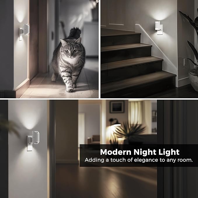 L LOHAS LED Night Light, Bright Night Light, Night Lights Plug into Wall, 5000K Daylight White, Dimmable Night Light 0-100LM with Light Sensor, Plug in Night Light for Hallway Bathroom Kitchen, 2 Pack