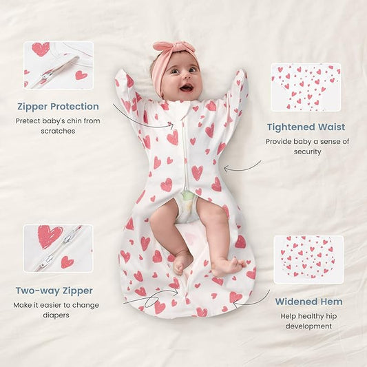 ZIGJOY Baby Transitional Swaddles for Newborns: 0.5 Tog Arms Up Sleep Sack 3-6-12 Months Soft Cotton Shark Fin 2 Way Zipper