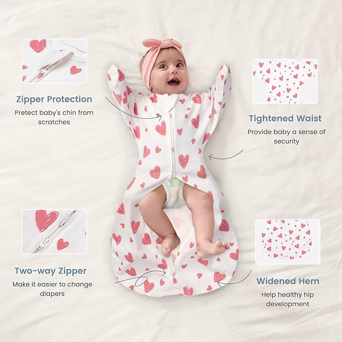 ZIGJOY Baby Transitional Swaddles for Newborns: 0.5 Tog Arms Up Sleep Sack 3-6-12 Months Soft Cotton Shark Fin 2 Way Zipper