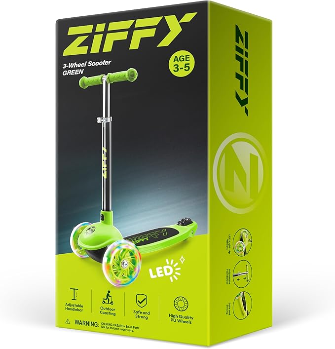 ZIFFY Multicolor 3 Wheel Scooter for Kids 3-5, Toddler Kick Scooters with LED Light-Up Wheels for Boys and Girls, 5 Adjustable Height and Lean-to-Steer Design, Support up to 110 lbs by JOVA