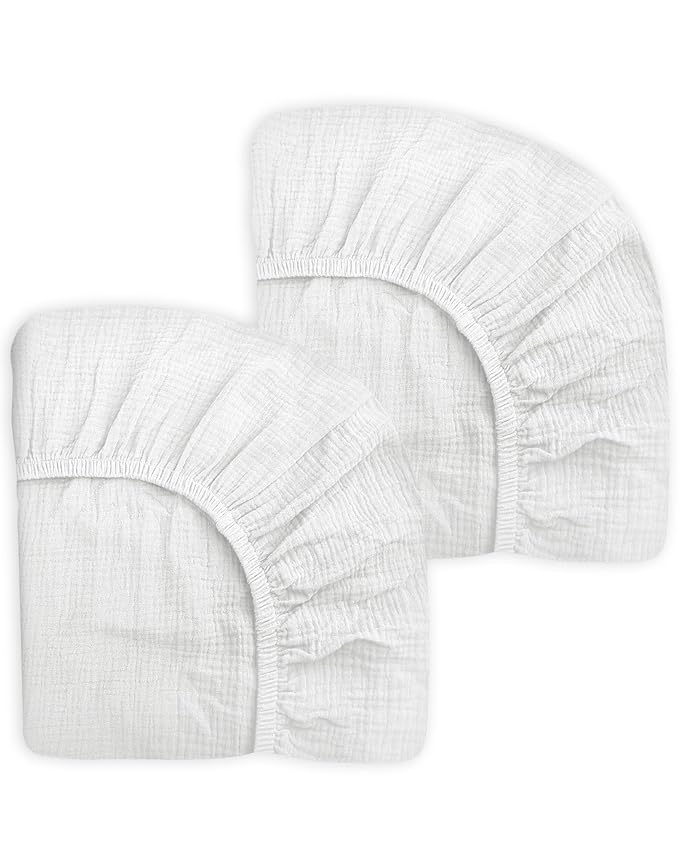 Crib Sheets for Baby Boy Girl 2 Pack, Fitted Crib Mattress Sheet 28" x 52", Muslin Toddler Bedding with Neutral Style, Nursery Bedding Essentials (White & White)
